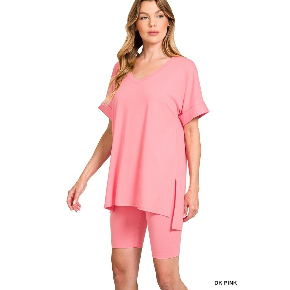 New Zenana Womens Small Biker Lounge Set Dark Pink Brushed Microfiber MTMP-57032
